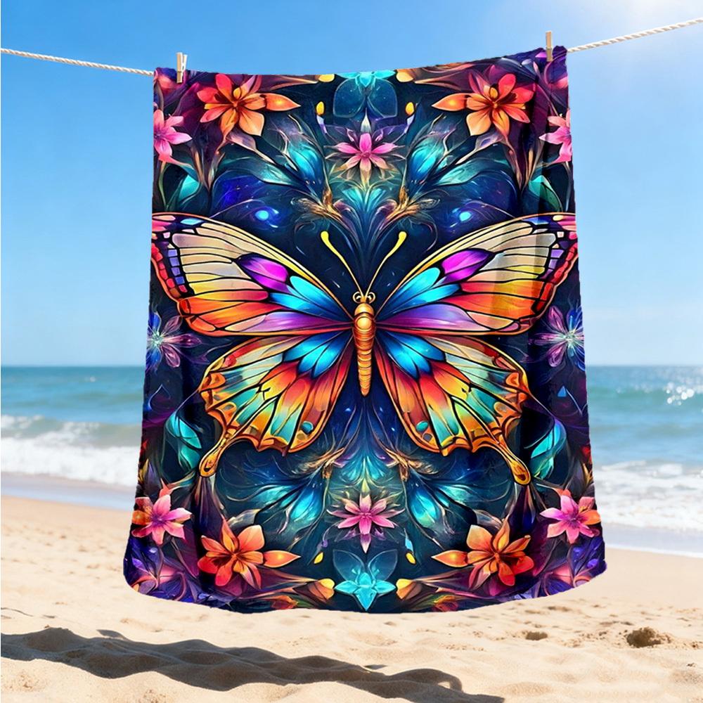 1pc Butterfly Flowers Throw Blanket Polyester Fiber, Lightweight Flannel, Soft & Warm, All Season Use for Outdoor, Camping Digital Print