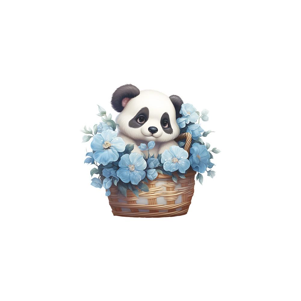 Fun-kg49 Cartoon Cute Panda Flower Basket Switch Paste Bedroom Living Room Home Decoration Wall Stickers Self-adhesive