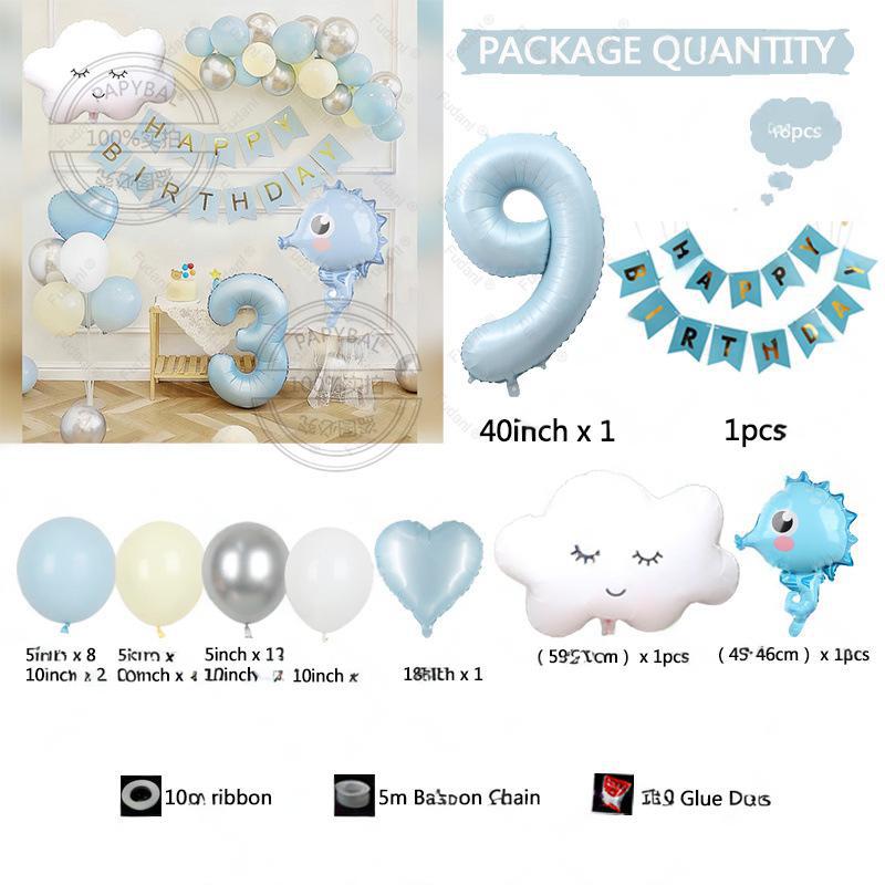 

Подводный мир Милый маленький морской конёк Облако Алюминиевая плёнка Воздушный шар Цепочка Набор Синий Флаг на день рождения Детская океанская вечеринка Set 9