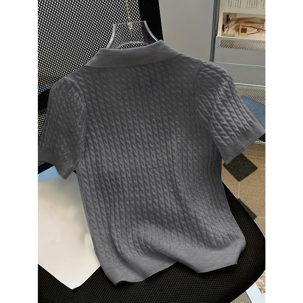 Tricou cu mâneci scurte cu mâneci scurte, cu rever, cu rever, din mătase de gheață