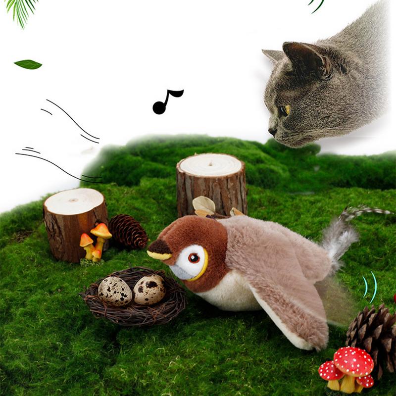 Interactive Cat Toys Rechargeable Flying Bird Cat Toy Chirping Flapping Bird(no Flying) Can Add Catnip Touch Activated Plush Toy