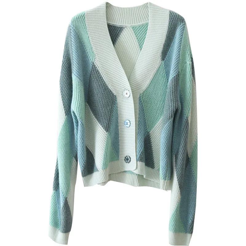 WTEMPO Large Size Solid Color Women's Casual Versatile Long Sleeve Button Sweater Cardigans V-Neck Loose Knitted Cardigans