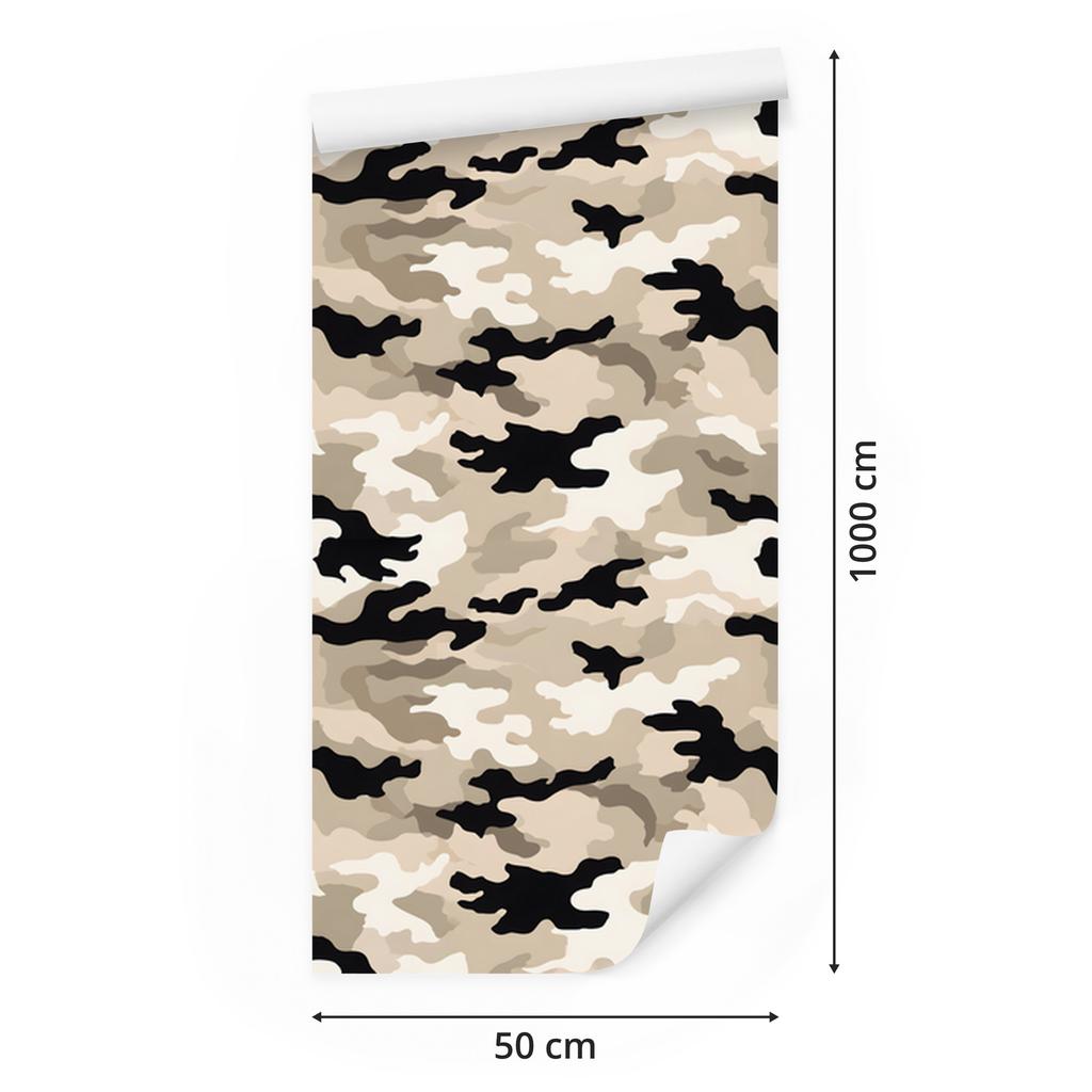 Military Camouflage Wallpaper Beige, Cream and White for Living Room and Bedroom 50x1000