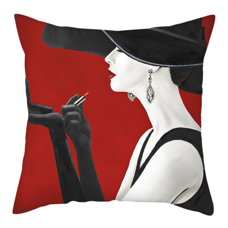 Home Deko Kissenbezug Wohnzimmer Elegantes Damenmuster Sofa Rot Schwarz Kissenbezug