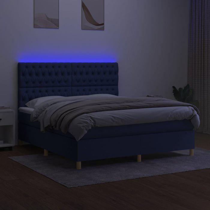 Maison Exclusive - Sommier à lattes de lit et matelas et LED Bleu 160x200 cm Tissu