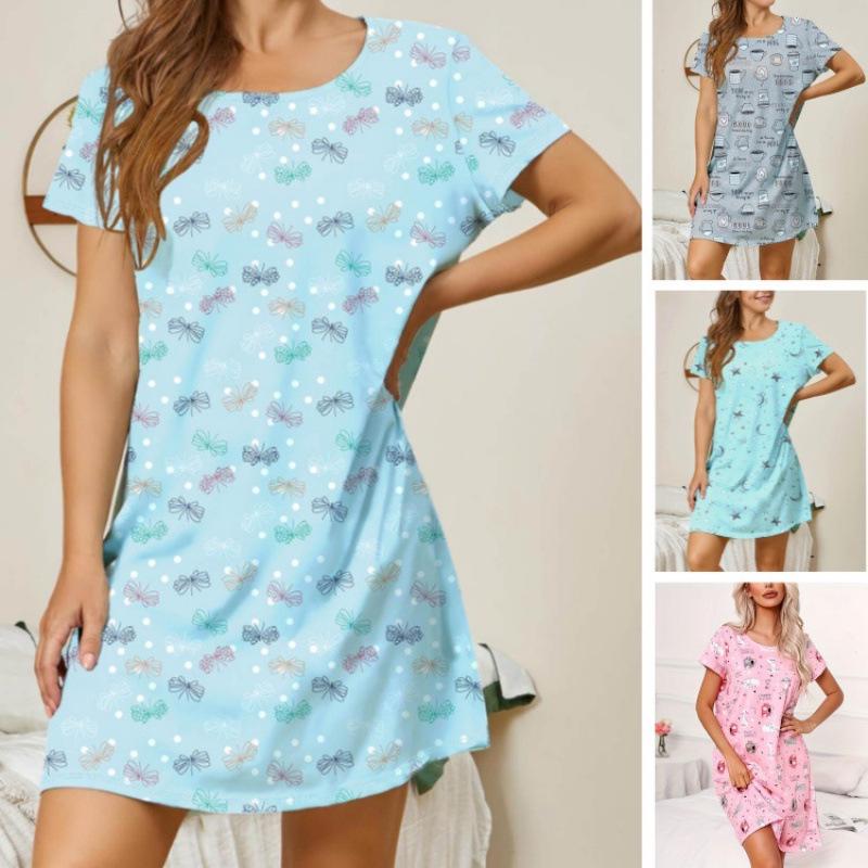 2025 Spring/Summer Women's Casual Print Round Neck Sleep Dress