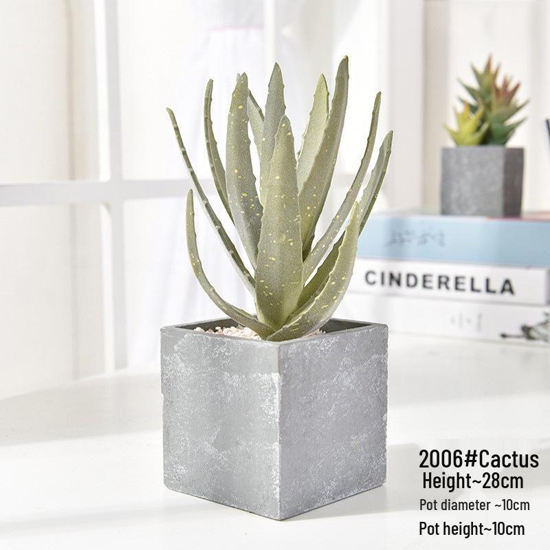 Retro Cement Cactus Bonsai - Small Faux Potted Plant for Office Decoration