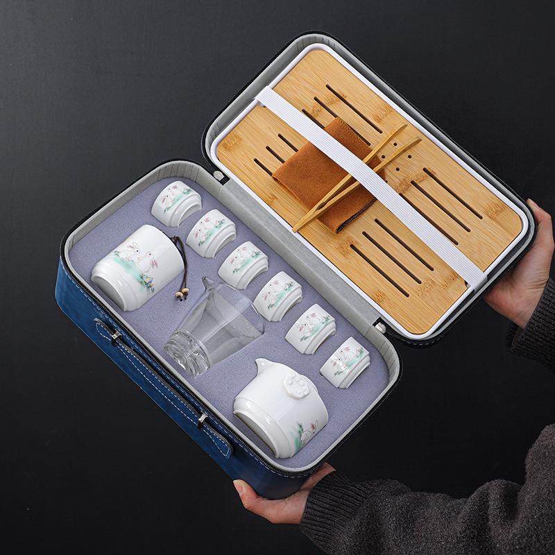Year of the Rabbit Outdoor Travel Kung Fu Tea Set Creative Ceramic Kuaike Complete Set Company Business Event Gifts