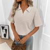 2026 Women's Turn-down Collar Solid Color Knitted Pullover Loose Short Sleeve Casual T-shirt