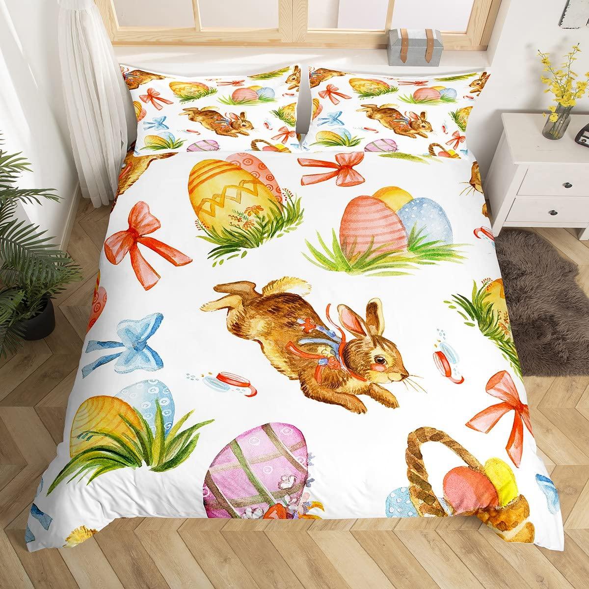 

Lovely Rabit Soft Duvet Cover Quen King-Sized Dimensionsd Dimensions Carton Rabit Beding Set Kawai Animal Comfortable Quilt Cover for Young Boys Young 135*200cm Eu-Single