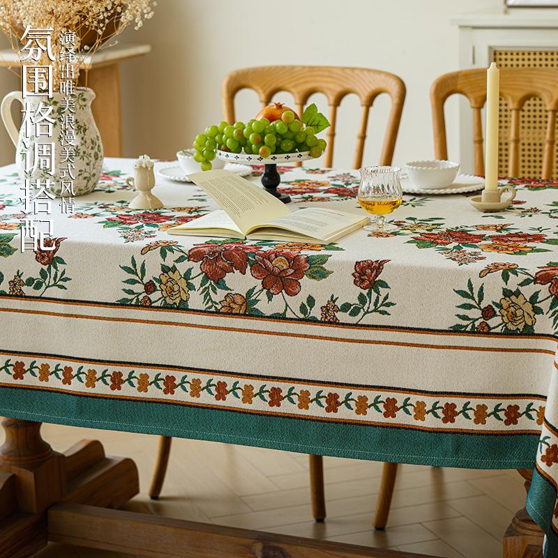 French Embroidered Tablecloth Retro Pastoral Round Table Square Table Rectangular Dining Table Cover Premium Fabric Tablecloth