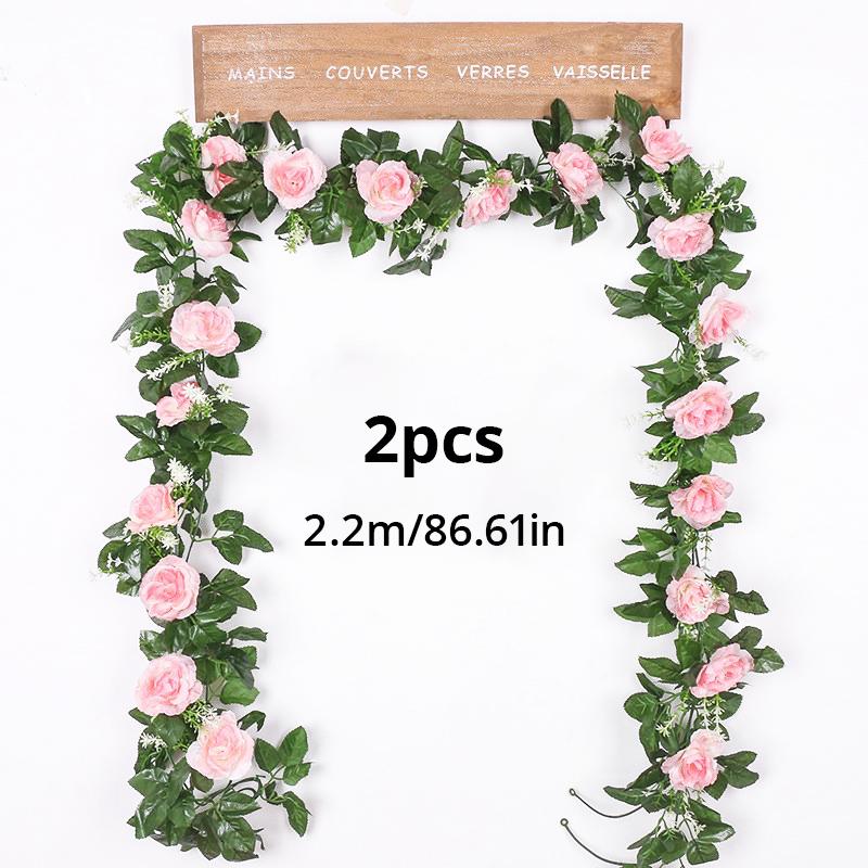 2M White Artificial Flowers Vine Fake Rose Flower Rattan for Wedding Christmas Decoration Decoration