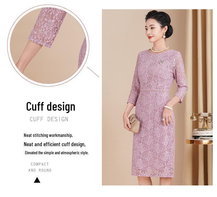 Purple 2025 Spring Mother-of-the-Bride Formal Three-Quarter Sleeve Dress Plus Size