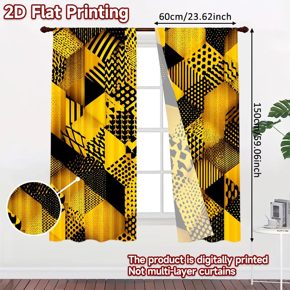 2D FLAT PRINTING 2pcs Curtains (Without Rod) Geometric Yellow Cubes Valentine is day Festival Creative Curtains Durable