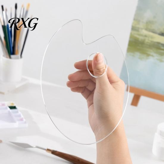 Ergonomic Art Mixing Board Acrylic Paint Palette, Clear Artist Tray with Thumb Hole, Non-Stick Oil Lightweight Painting Palette for Acrylic,