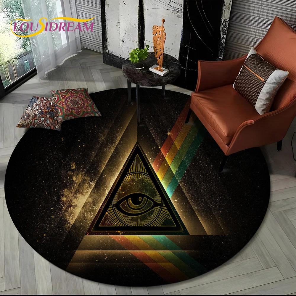 Egyptian Ideographic Eye of Horus Symbols Round Carpet Rug for Living Room Bedroom Child Decor,Pet Area Rug Non-slip Floor Mat