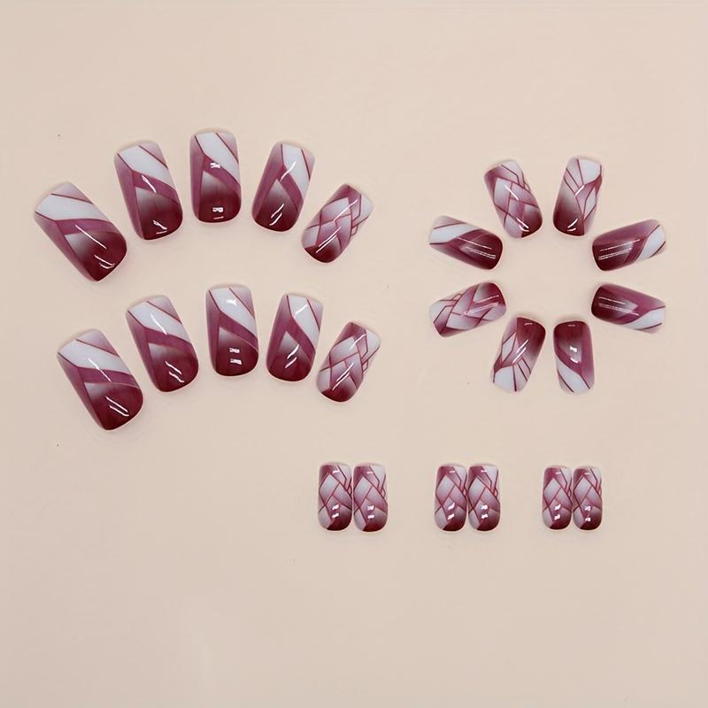 24pcs/set Medium Square Broken Crackle False Nails Purple Gradient Sense Nail Piece Finished Wearing Nail1pc Nail File And 1sheet Adhesive Tabs