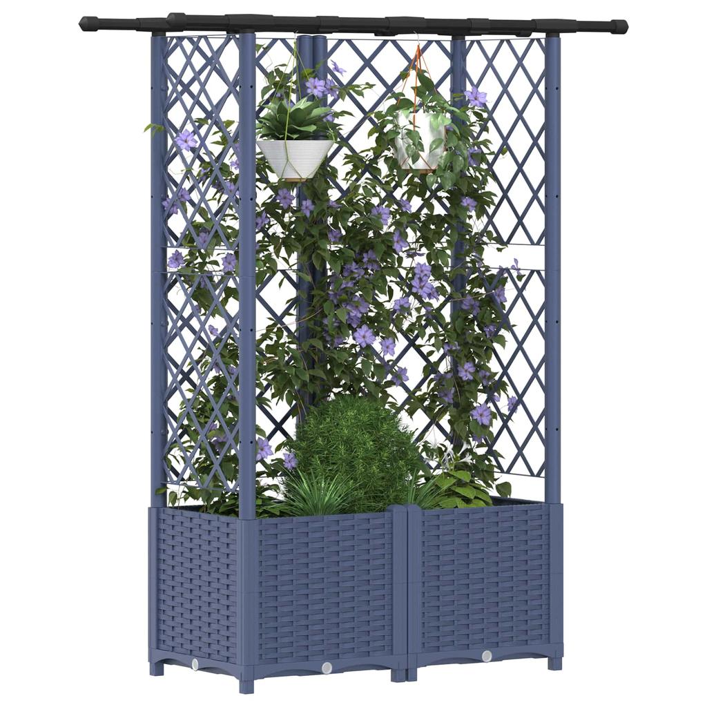 Raised Garden Bed with Trellis and Hanging Roof Gray 124 X 40 X 138 Cm PP
