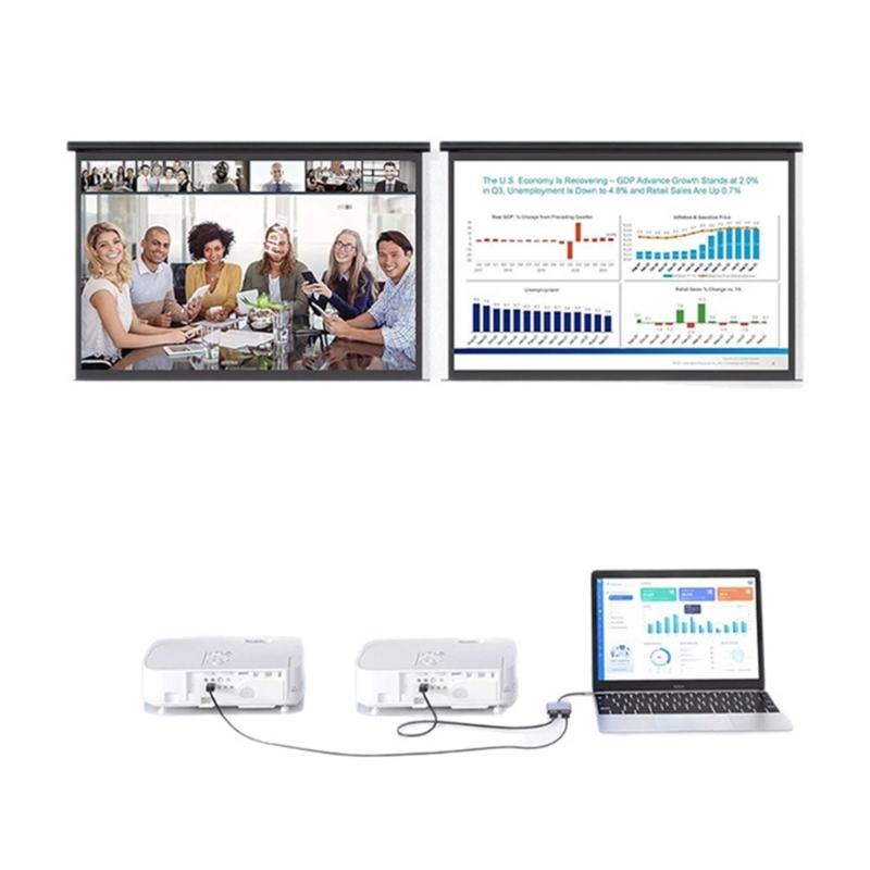 Double HDTV USB C Converter 4K@60Hz Resolution External Display Dock Compatibles Multiple Systems