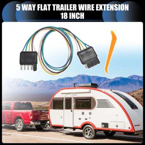 1 Set Trailer-Side 5-Pin Flat Wiring Harness 18 Guage Black