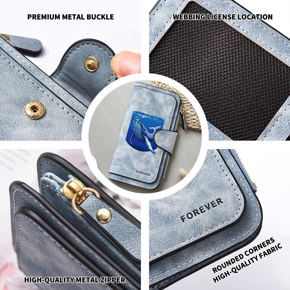 Fashion Whale Printed Long Wallet Multi Card Slot Portable Casual Leather Purse