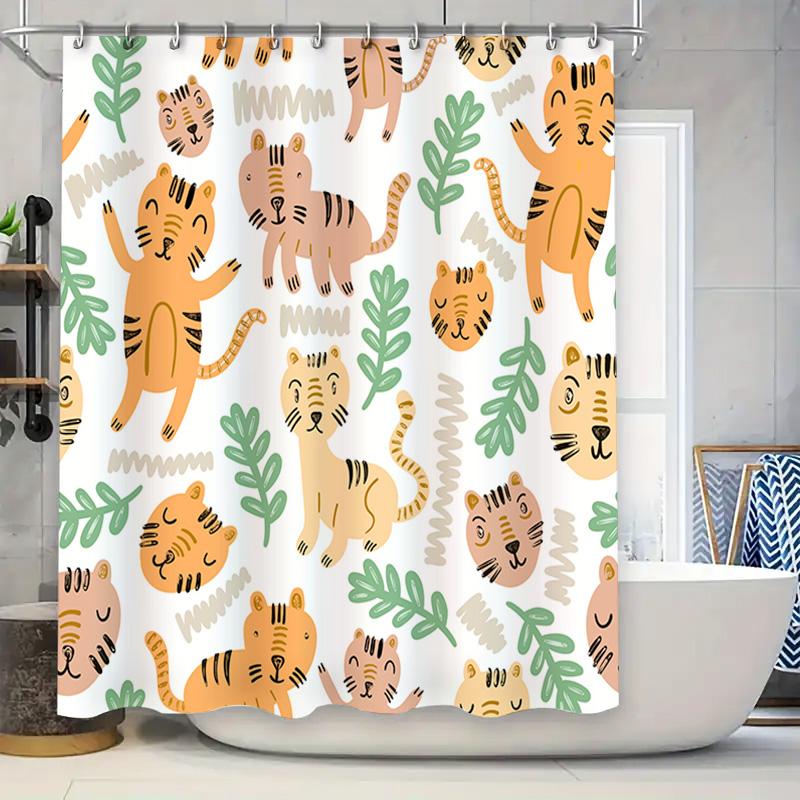 

Adorable Tiger Print Shower Curtain Set For Bathroom Decor Waterproof Fabric In Multiple Colors! W60H190(CM)-1 Pcs