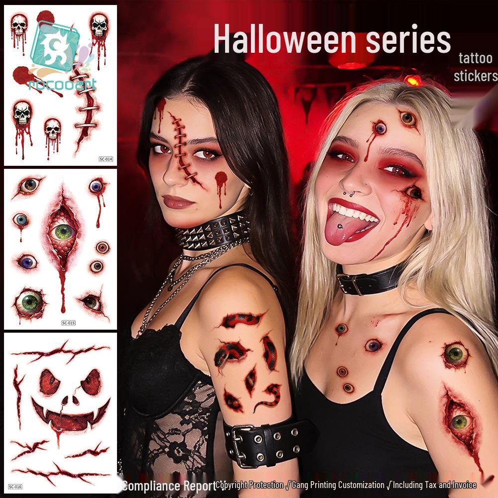 Waterproof Halloween Tattoo Stickers: Realistic Scars, Veins, and Cracks for Face and Arms