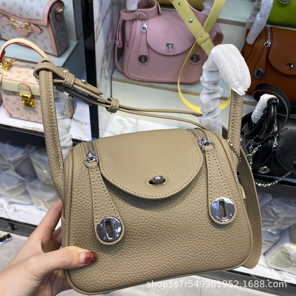 Bag Retro Soft Cowhide Lychee Pattern Portable Shoulder Crossbody Macaron