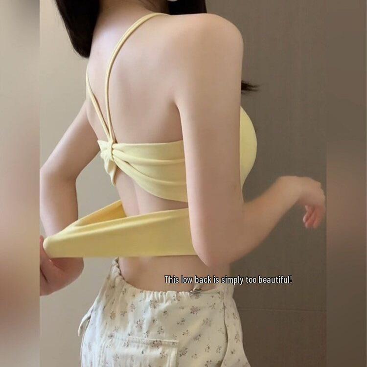 2025 Women's Yellow Backless Camisole with Bra Pads - Autumn Collection