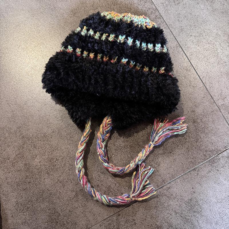 Winter Plush Hat With Color Blocking And Big Head Circumference Design Daily For