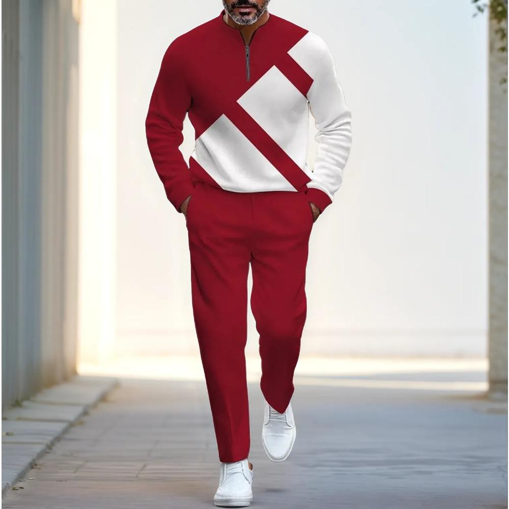 Spring Autumn Fashion Streetwear Men's Long-Sleeved Half-Zipper Stand-Up Collar Men's Casual Sportswear Two-Piece Set