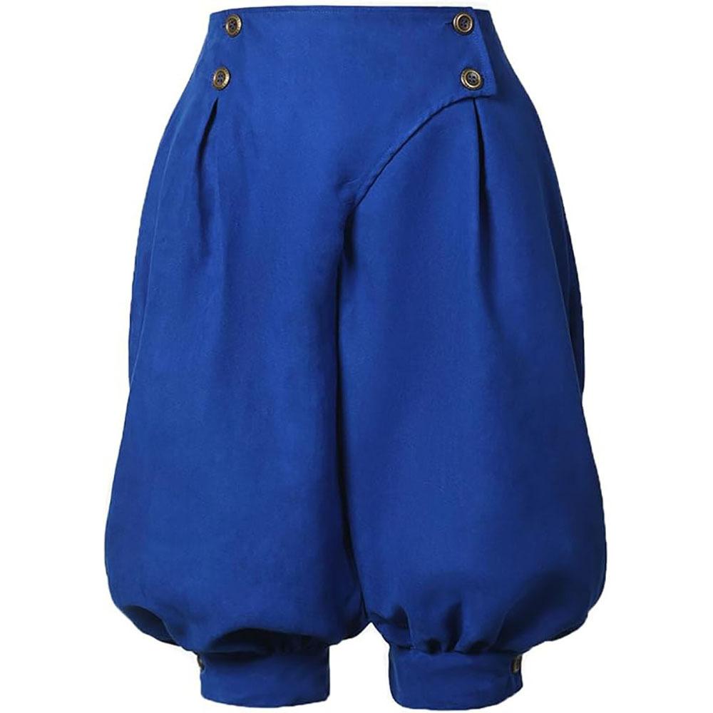 

Женские винтажные средневековые брюки с высокой талией, двубортные, из замши и бархата, сценического дизайна, брюки-клеш L синий