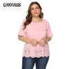 Frauen T-shirt Plus Größe Einfarbig Hohl Welle Rand Einfache Casual Rundhals Kurzarm T-shirt Tops