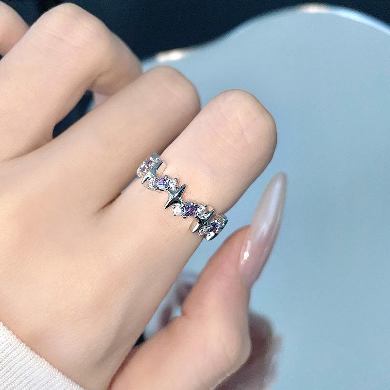 Четырехконечная звезда Пурпурный циркон Браслет Женский Нишевый Дизайн Чувство Личность Мода Кольцо Крутой Тренд Холодный Ветер Браслет