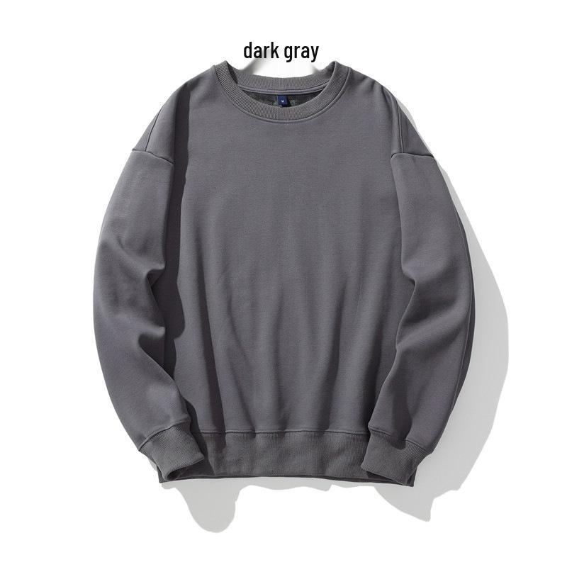Men's Heavyweight Fleece-Lined Crew Neck Sweatshirt - Loose Fit, Solid Color, Long Sleeve.