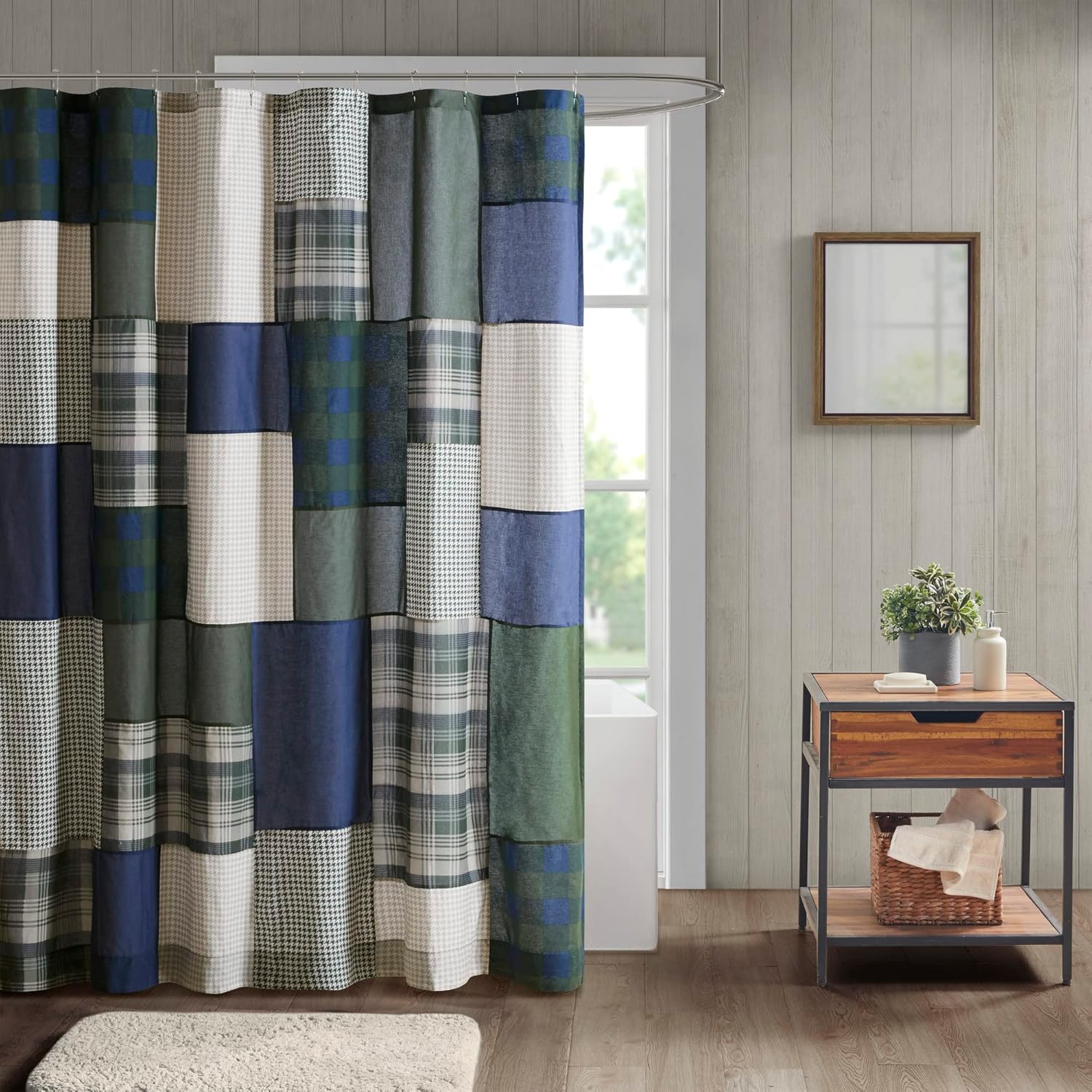 

Woolrich Mill Creek 100% Cotton Shower Curtain, Cottage Styling, Pieced Patchwork Plaid Design, Farmhouse Bathroom Dcor, Machin W60H190(CM)-1 Pcs
