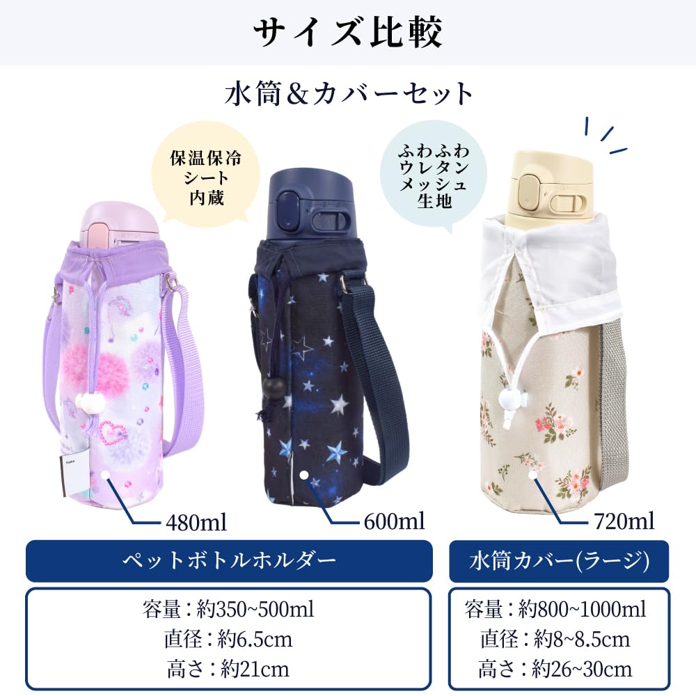 COLORFUL CANDY STYLE Stainless Steel Mug and Cover Set, 720ml, Mimosa Fleur & CM Sand Beige, Zojirushi Seamless Water Bottle Case, Holder, Shoulder