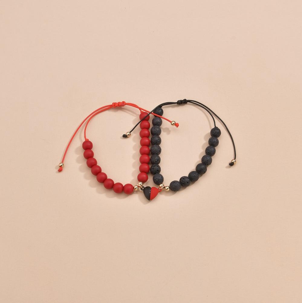 2 Piece Creative Fashion Beaded Magnetic Charm Love Pendant Knitted Couple Bracelet Jewelry Gift Wrist Accessories