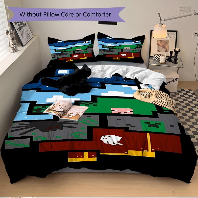 3pcs Minecraft Inspired Bedding Set-Perfect for Fans, Travelers & Everyday Use! Decorate Your Bedroom, Guest Room, Living Room or Hotel with