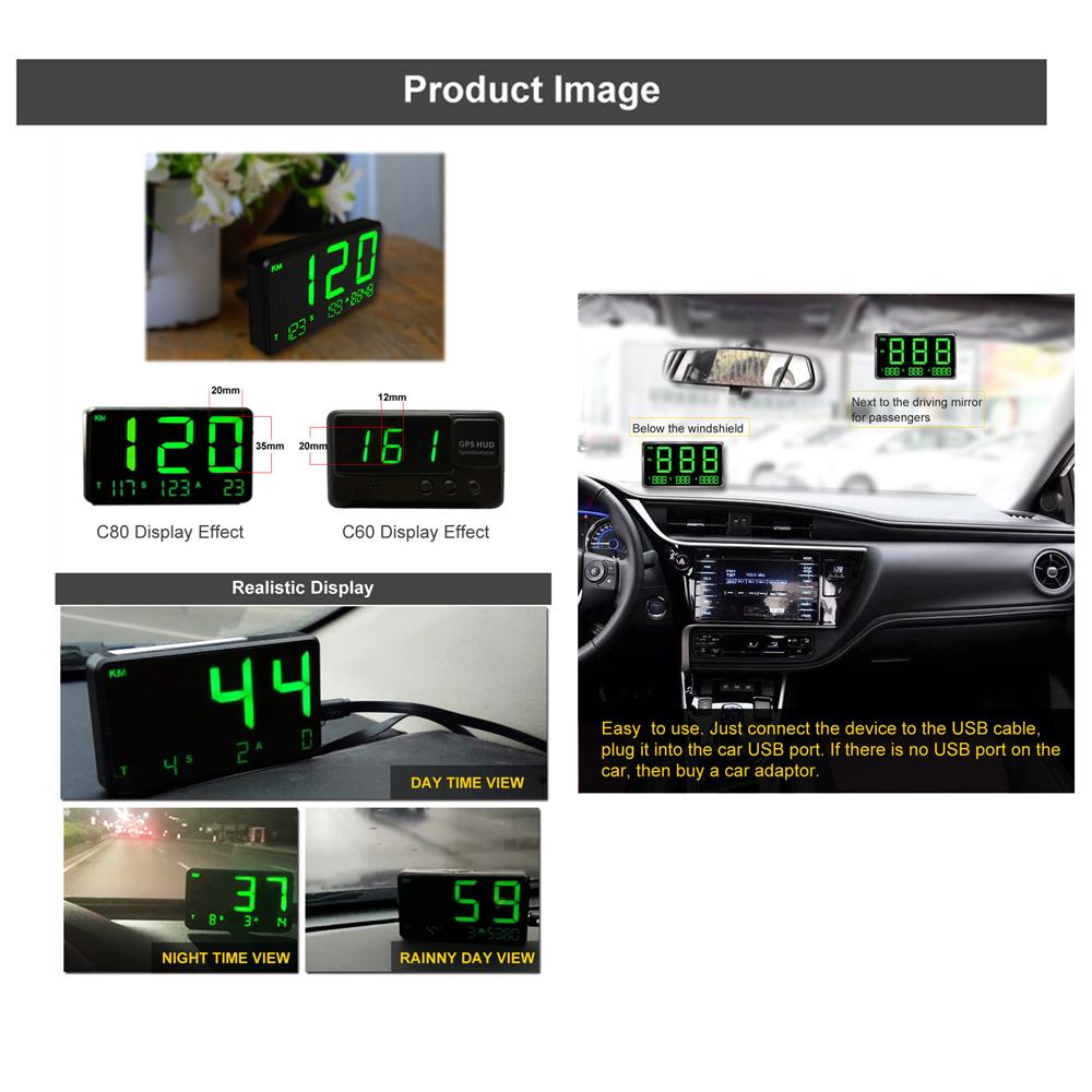 LED Digital Speedometer Car Headup Display GPS Speedometer, LED Digital Speedometer, Screen MPH Alarm Reminder, Fatigue Driving for Car, Truck, SU