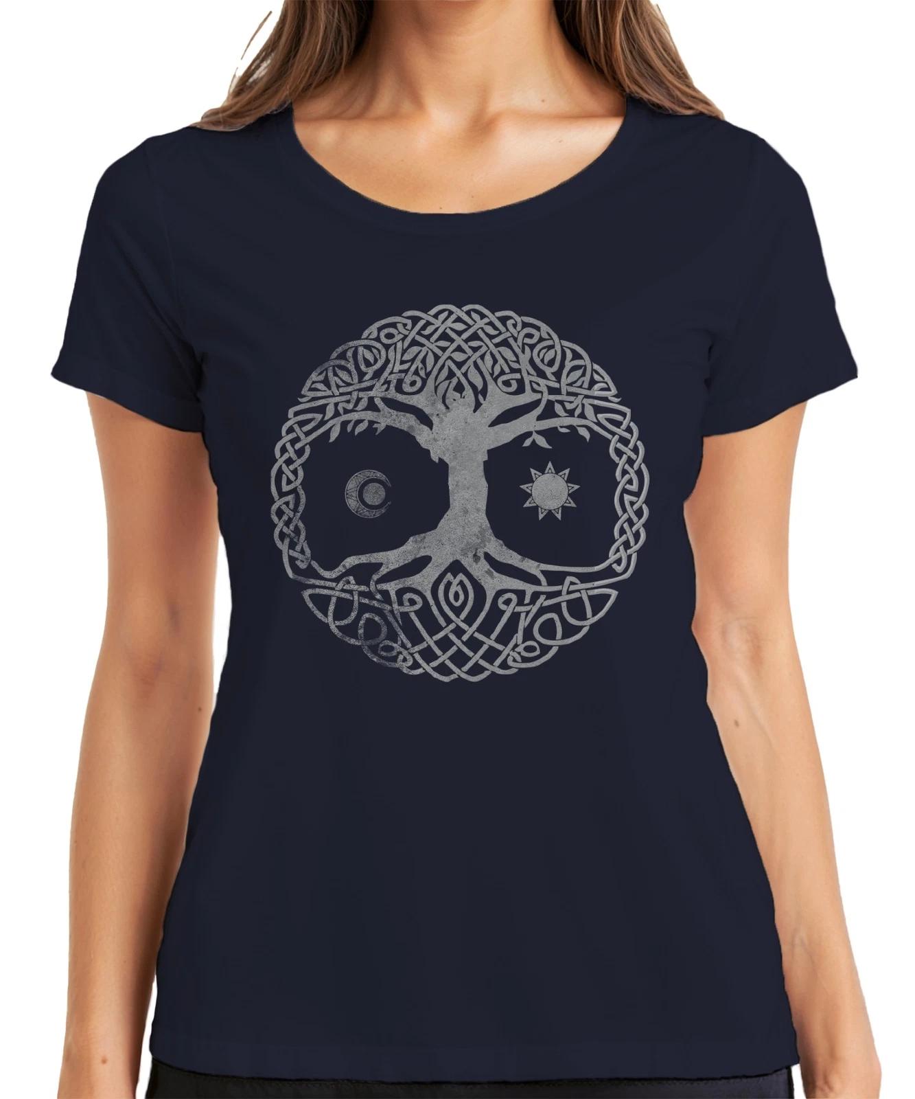 Keltischer Baum des Lebens Mond Sonne keltische Knoten Yggdrasil Damen T-Shirt XXL