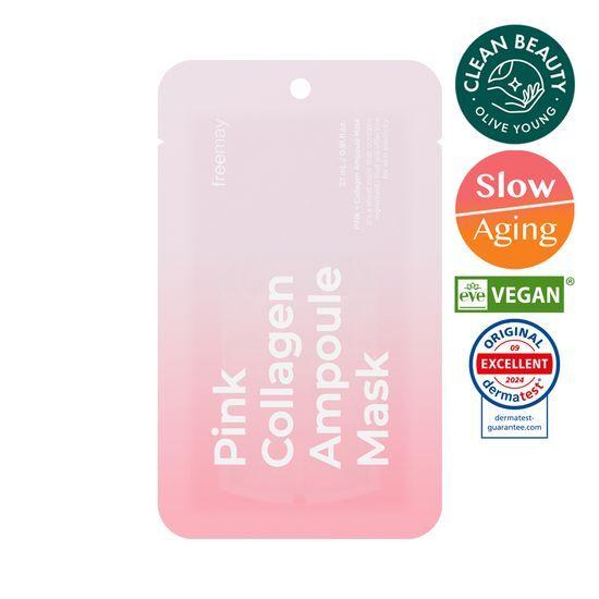 Bamboo Vegan Sheet/Elasticity-Improving Freemay Pink Collagen Ampoule Mask (1 Sheet)