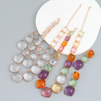 Square Alloy Resin Bohemian Earrings and Necklace Sets for Women - European and American Ethnic Style Jewelry