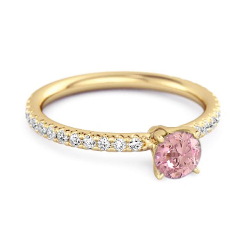 Pink CZ Round Soliatire Women Wedding Ring  - 925 Sterling Silver Gold Vermeil
