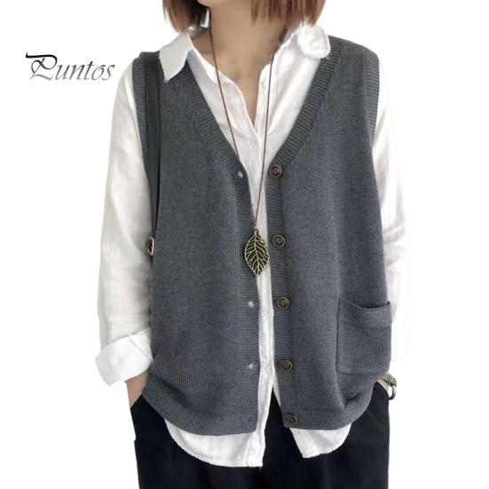 

Жіноча трикотажна жилетка з V-подібним вирізом без рукавів, однобортна тепла жилетка, суцільний колір, трикотажні безрукавки вільного крою з кишенями сірий