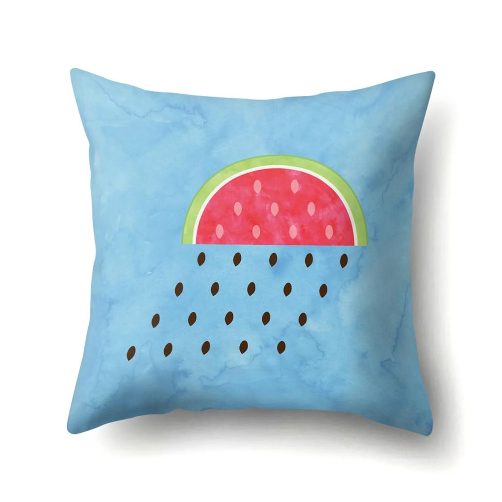 Dekorativer Kissenbezug mit Wassermelonen-Erdbeer-Kiwi-Zitronen-Motiv, Obstmuster, Kissenbezug, Heimdekoration für Sofa, Bett, Wohnzimmer, 45 x 45 cm