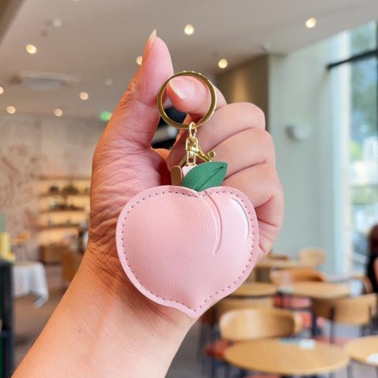 Keychain Pendant Peach-Shaped Card Holder Faux Leather Access Card Case Simulated Fruit Keychain Decorative Valentine Day
