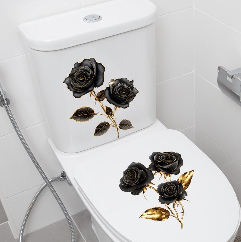 

2 Sheets Black Golden Floral Toilet Decal for Bathroom Washroom Background Decoration Self-Adhesive Removable 30x30cm 2pcs