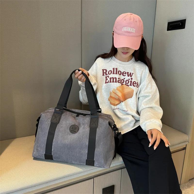 New Suede Travel Handbag Women'S Portable Sports And Fitness Bag Men'S Large Capacity Fashionable Short Distance Travel Totes
