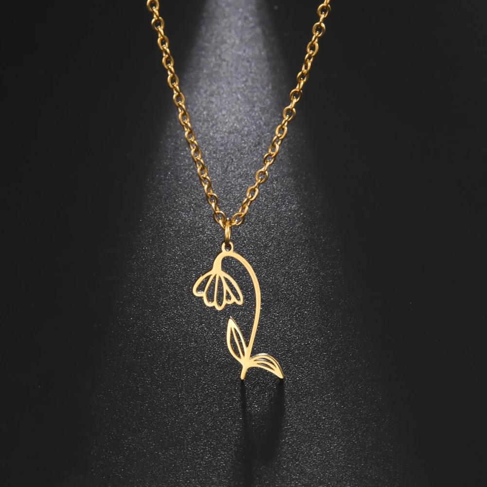 Stainless Steel Birth Month Flower Necklace Snowdrop Daisy Rose Pendant Neck Chains Trendy Jewelry Birthday Gift